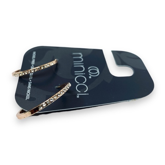 Minicci Rose Gold Hoop Earrings w. Rhinestone Details New With Tags - Picture 4 of 4